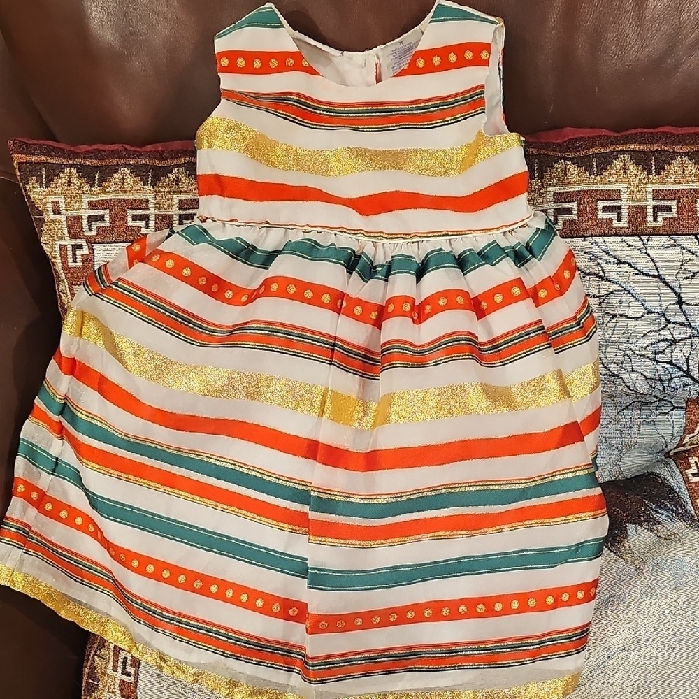Blueberi Boulevard girls' striped satin Christmas holiday dress.  - Picture 2 of 2